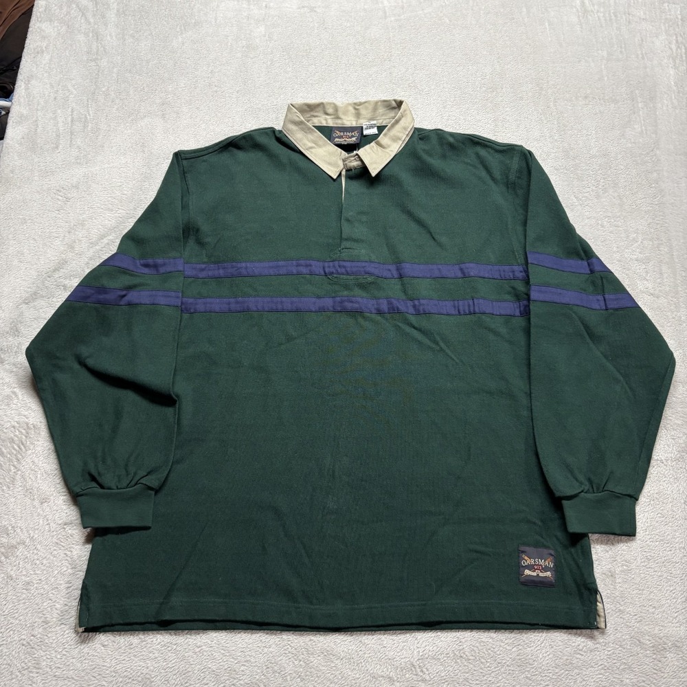 NWOT VTG 90s Oarsman 913 Rugby Shirt Mens XL Deadstock Green Heavyweight Cotton